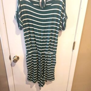 EUC Green/White striped knit romper